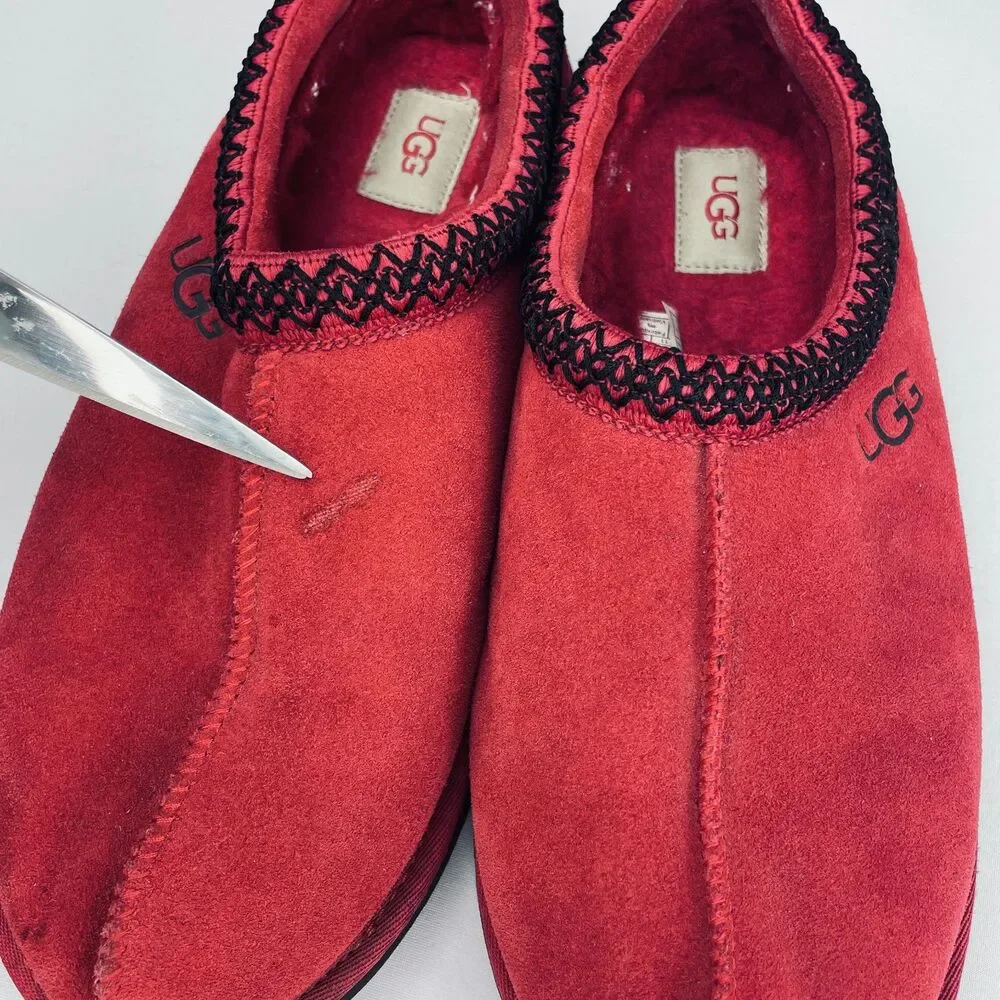 ~ UGG 12 Mens Tasman II Slipper Brick Red Suede Lambswool Lining Wool Warm *flaw
